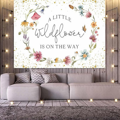 Wildflower Baby Shower Backdrop for Girl Watercolor Wild Floral Butterfly Photography Background Garden Wildflower Baby Shower Cake Table Banner Photoshoot Props (8x6ft)