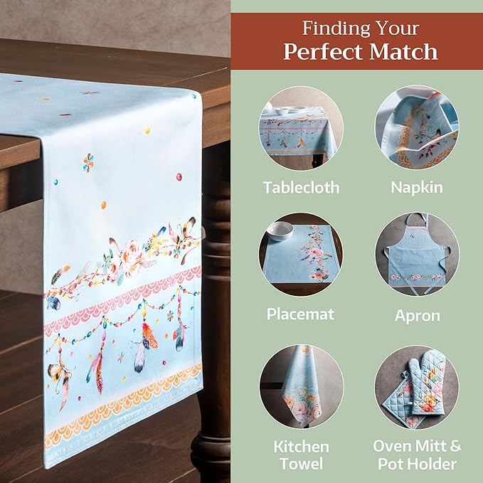 Maison d' Hermine Table Runner 100% Cotton Double Layer Table Runners 72 inches Long Decorative for Home Kitchen Dining Party Baby Shower Wedding Bridal Shower Spring Summer (Ibiza, 14.50" x 72")