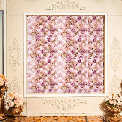 Artificial Flower Wall Panels, Silk Wedding Flower Wall Backdrop Panel, 3D Floral Panel Artificial Floral Wall Mat Flower Screen for Photo Party Wedding Wall Background Decor (6PCS Autumn Pink)
