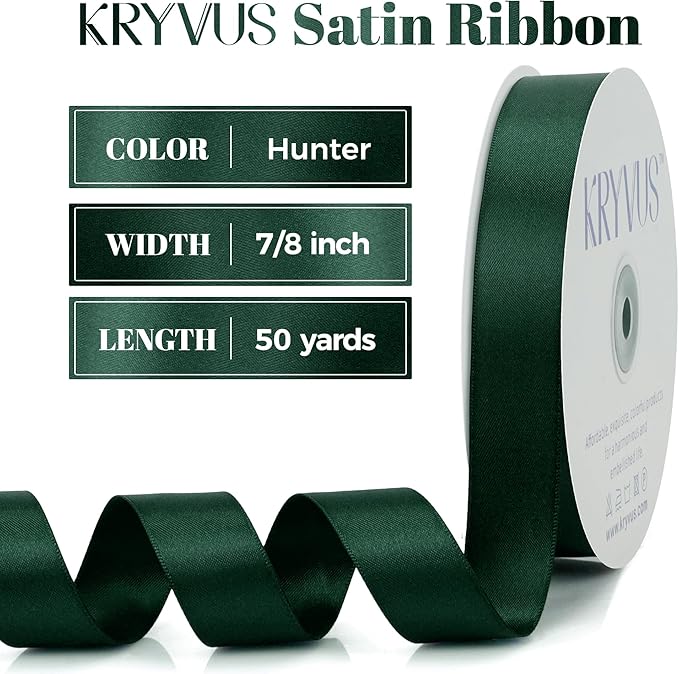 Hunter Green Satin Ribbon, Double Faced 7/8 Inch X 50 Yards Hunter Green Ribbon, Premium Satin Ribbon for Gift Wrapping, Crafts, Hair Bow Making, Sewing, Flower Bouquet, Wedding Party Decor
