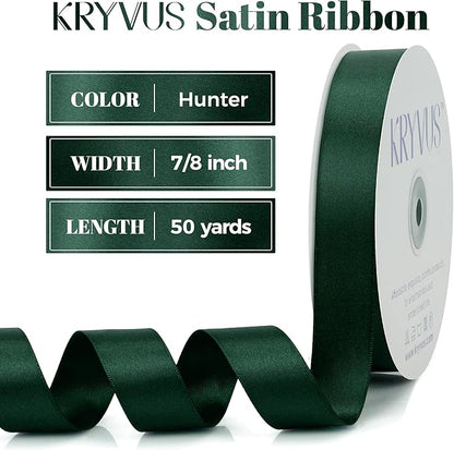 Hunter Green Satin Ribbon, Double Faced 7/8 Inch X 50 Yards Hunter Green Ribbon, Premium Satin Ribbon for Gift Wrapping, Crafts, Hair Bow Making, Sewing, Flower Bouquet, Wedding Party Decor