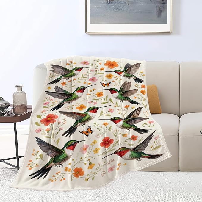 Hummingbird Throw Blanket Hummingbird Blanket Soft Cozy Fleece Fuzzy Stuffed Plush Flannel Animal Gifts for Girls Women Boys Kids Adults 40''x50''