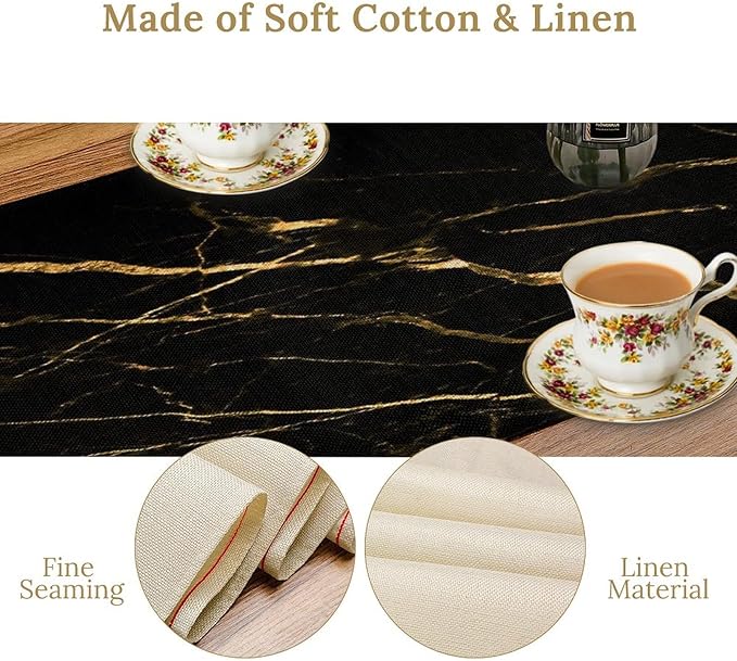 Black Grey Marble Table Runner Abstract Gold Black Grey Marble Pattern Seasonal Dinner Runner Table Decoration for Farmhouse Home Kitchen Dining Holiday Party 13x36in