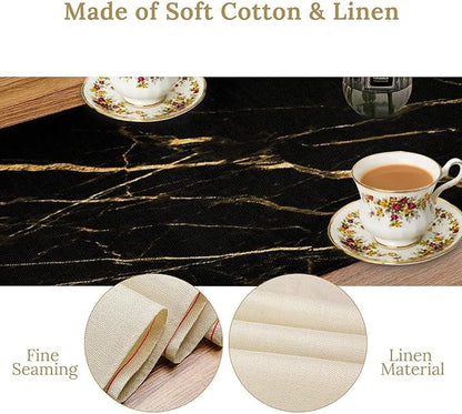 Black Grey Marble Table Runner Abstract Gold Black Grey Marble Pattern Seasonal Dinner Runner Table Decoration for Farmhouse Home Kitchen Dining Holiday Party 13x36in
