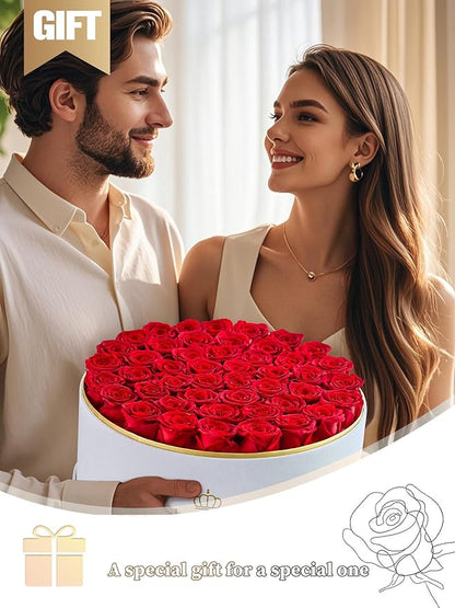 Preserved Roses Forever Flowers Real Roses in a Box Mother's Day Birthday Flowers for Her Mom Women Wife Valentine's Day, Red, 47 Piece