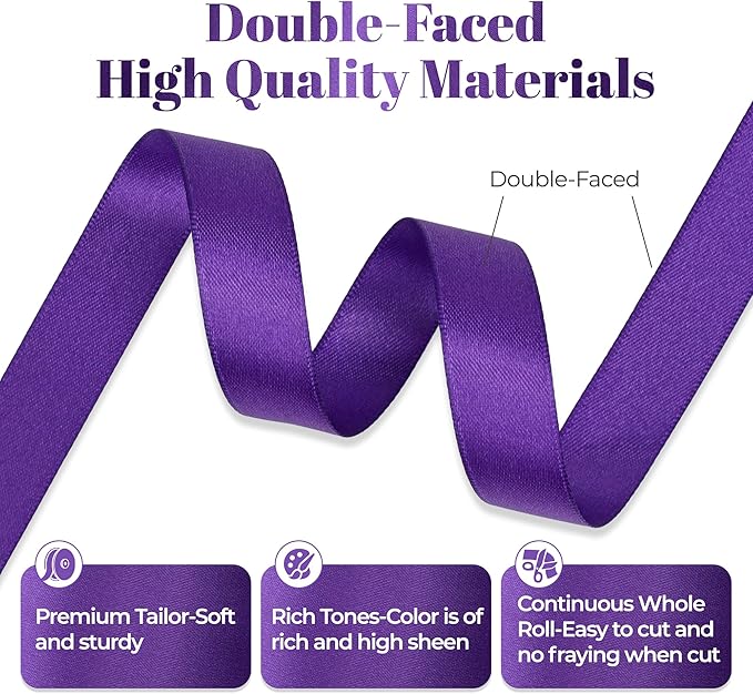 Purple Satin Ribbon, Double Faced 5/8 Inch X 25 Yards Purple Ribbon, Premium Satin Ribbon for Gift Wrapping, Crafts, Hair Bow Making, Sewing, Flower Bouquet, Wedding Party Decor