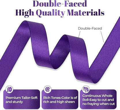 Purple Satin Ribbon, Double Faced 5/8 Inch X 25 Yards Purple Ribbon, Premium Satin Ribbon for Gift Wrapping, Crafts, Hair Bow Making, Sewing, Flower Bouquet, Wedding Party Decor