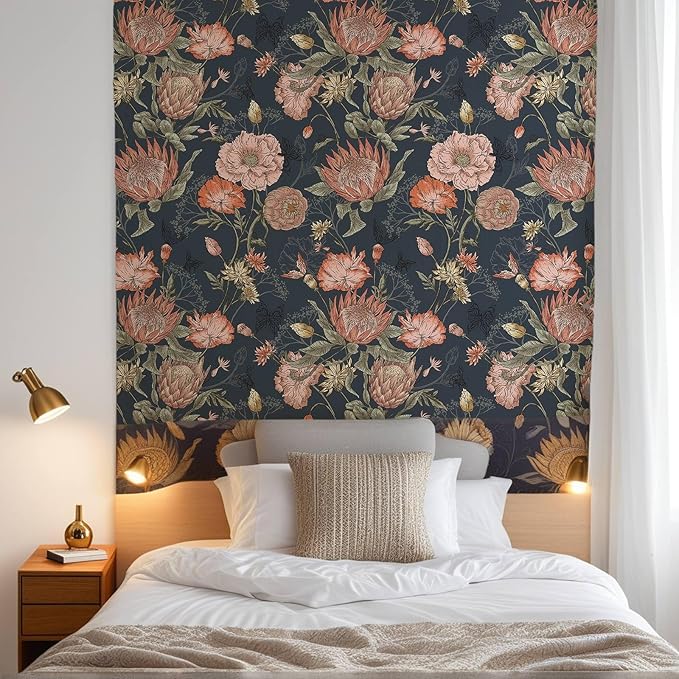 Floral Wallpaper Peel and Stick Floral Contact Paper Dark and Pink Vintage Wall Paper Removable Self Adhesive Vinyl Stick on Wallpaper for Bathroom Bedroom Decor 17.3in x 400in