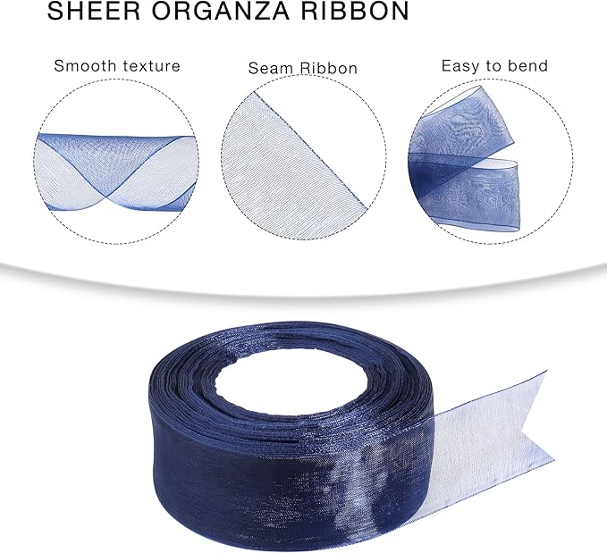 1.5 inch Sheer Organza Ribbon Navy Blue Chiffon Ribbon for Gift Wrapping Christmas Halloween Decoration Wedding Bouquet Crafts 50 Yards