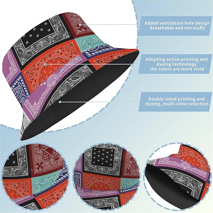 Bucket Hat for Women Men Unisex Sun Cap Packable Outdoor Fisherman Hat Headwear,Reversible Double-Side-Wear