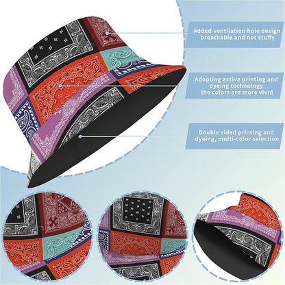 Bucket Hat for Women Men Unisex Sun Cap Packable Outdoor Fisherman Hat Headwear,Reversible Double-Side-Wear