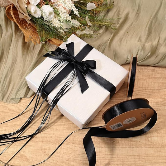 LaRibbons Black Satin Ribbon 1/8 Inch 100 Yards Thin Luxury Double Faced Red Silk Ribbon for Flower Bouquet Crafts Gift Wrapping Bow Christmas Decoration