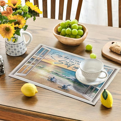 Beach Sea Turtle Placemats Set of 6 Coastal Ocean Table Mats Washable Place Mats for Home Party Indoor Kitchen Dining Table Decoration 12x18 Inch
