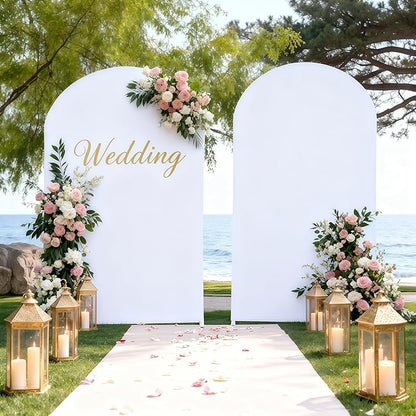 6.6FT White Arch Backdrop Cover - Polyester Fitted Wedding Arch Stand Covers Round Top Chiara Arch Backdrop Cover for Birthday Party Banquet Photo Background Decoration