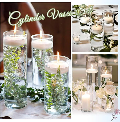 12 Pack Glass Cylinder Vases 8 Inch Tall Clear Flower Vase for Centerpieces, Hurricane Floating Candle Holder Wedding Decorations, Floral Vase Bulk for Table Shelf Party Home Deco (8 x 3.35 Inch)