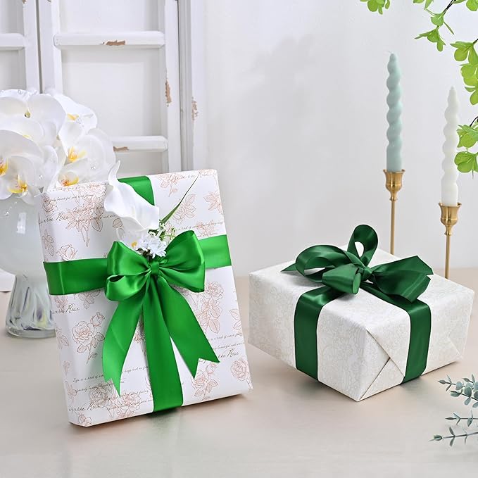 Double Face Emerald Green Satin Ribbon 1-1/2 inch X 50 Yards Polyester Emerald Green Ribbon for Gift Wrapping Very Suitable for Weddings Party Invitation Decorations and More