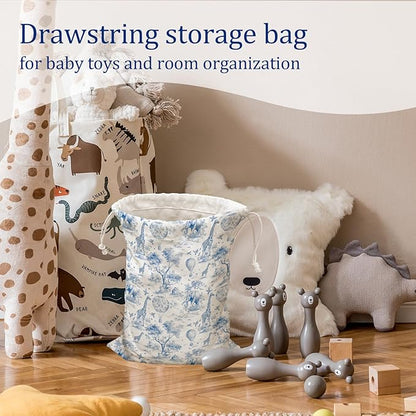 DSHFG Blue Safari Toile Chinoiserie Birthday Drawstring Gift Wrap Bags, Chinoiserie Animal Baby Shower Drawstring Gift Bags Canvas, Blue and White Small Happy Birthday Bag, Gifts for Women, 10x13 Inch