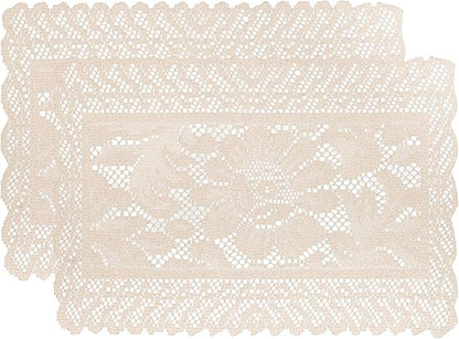 Jayla 2 Pcs Rectangle Lace Placemats for Tables Embroidered Lace Tablemats Vintage Crochet Floral Table Runner Vintage Wedding, Tea Party Decor,12x17 Inch