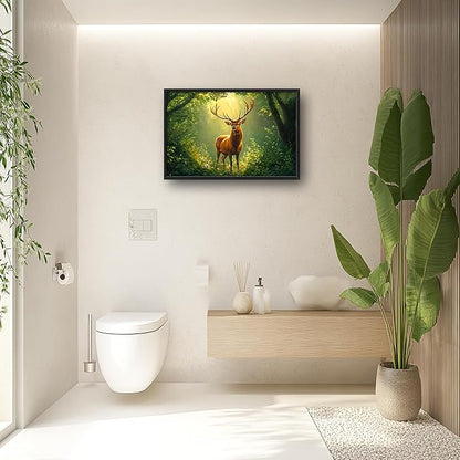 Forest Elk Deer Large Wall Art Framed Green Wall Decor for Living Room Farmhouse Deer Pictures Oversized Canvas Print Painting Modern Extra Large Framed Artwork for Bedroom Office 36"x24"