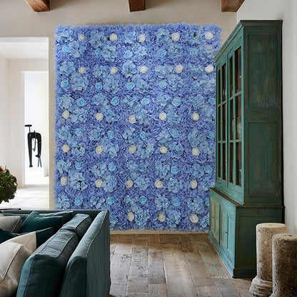 Artificial Flower Wall Panel 15*15inches -12 Pack Silk Rose Hydrangea 3D Flower Wall Décor Backdrop for Wedding Arrangement Wall Background Party Panel Decorations UV Protected Handmade -Light Blue