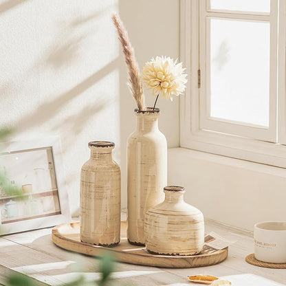 Ceramic Vase Set of 3 White - Ice Creak Bud Vases Set for Flower Centerpieces Decor - Vintage Samll Vase for Pampas Grass - Modern Decoration for Home Farmhouse Table Office, Mini Vase by Lyeec