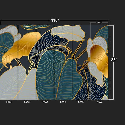 Golden Leaf Wall murals Peel and Stick Modern Wallpaper for Bedroom Living Room - 85"x118"