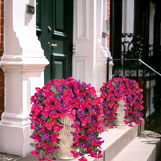 2 pcs Artificial Faux Bougainvillea Flowers Plants for Outdoor Outside Summer Decoration, Fake Silk UV Resistant Long Trailing Vines for Front Door Porch Planter Balcony (Rose Deep Lotus)