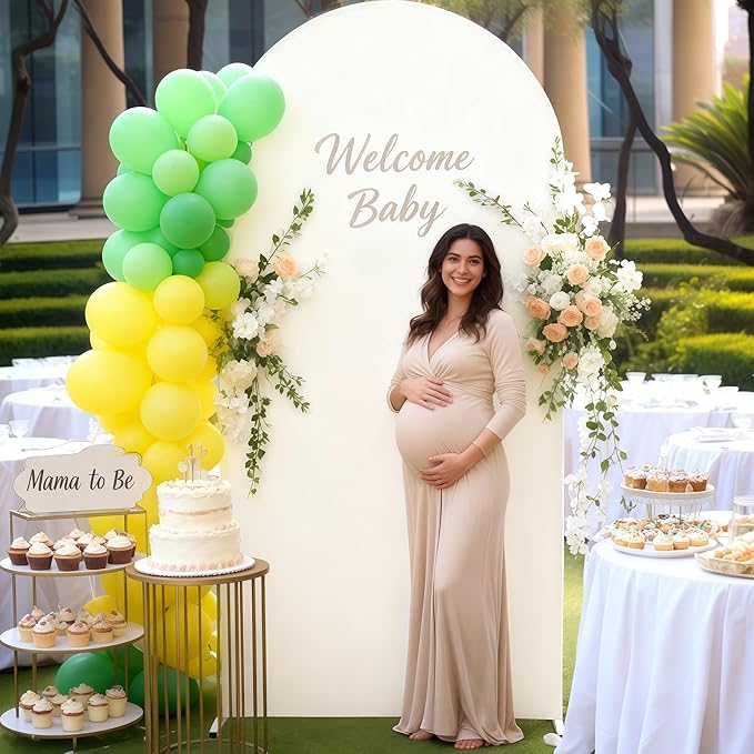 7.2FT Ivory Arch Cover - Polyester Fitted Wedding Arch Stand Covers Round Top Chiara Arch Backdrop Cover for Birthday Party Banquet Photo Background Decoration