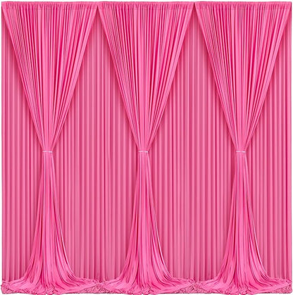 Hot Pink Backdrop Curtain 6 Panels-Wrinkle-Free Polyester Photography Drapes for Wedding Party Photo Background Decorations- 24 X10FT (Hot Pink)