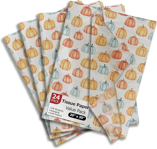 Fall Pumpkin Printed Tissue Paper Sheets for Gift Bags and Wrapping - Bulk Halloween Tissue - Decorative Art Paper for Packaging and Gifting | 24 Sheets 20" x 30"