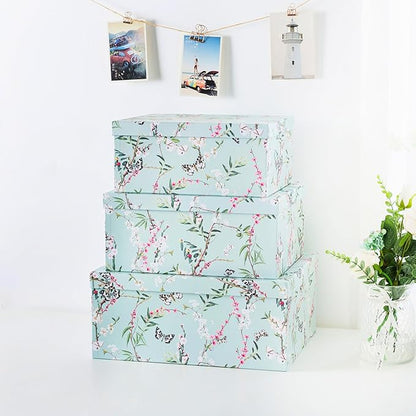 Soul & Lane Butterflies in Flight Photo Storage Boxes (Set of 3): Nesting Boxes with Lids, Floral Decorative Cardboard Containers, Paperboard Picture Storage for Photos, Nature Decor Cartons