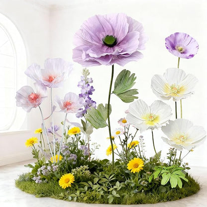 Giant Artificial Flowers 1pack Fake Flowers for Decoration, Fabric Poppy Flower for Wedding Birthday Easter Party Mother's Day Banquet Photography Props Garden Shop Window Display Decor (Light Purple)