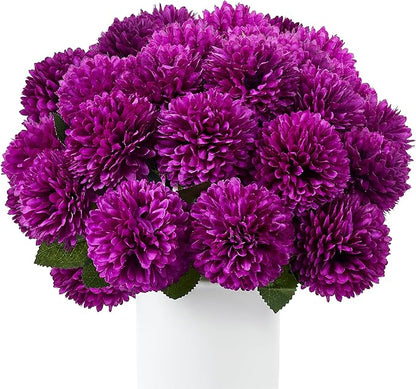 SITUMEIZI 12 Pcs Purple Flowers Artificial Chrysanthemums Ball Flower Fake Mums Silk for Wedding Home Kitchen Decoration Floral Arrangement