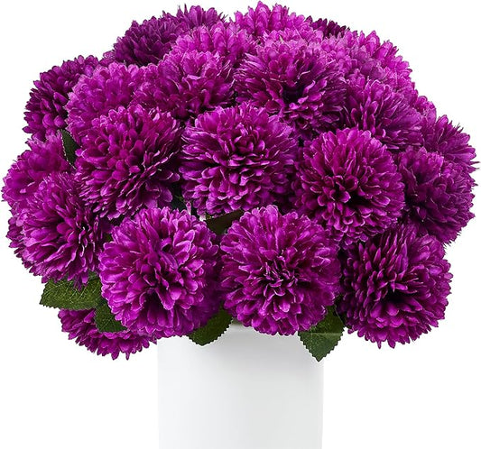 SITUMEIZI 12 Pcs Purple Flowers Artificial Chrysanthemums Ball Flower Fake Mums Silk for Wedding Home Kitchen Decoration Floral Arrangement