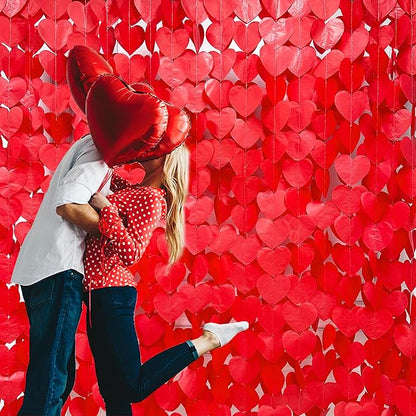 205 Ft Red Party Decorations Red Heart Backdrop Streamer Tissue Paper Love Heart Hanging Garland for Valentines Birthday Anniversary Engagement Wedding Bridal Shower Baby Shower Hen Party Supplies