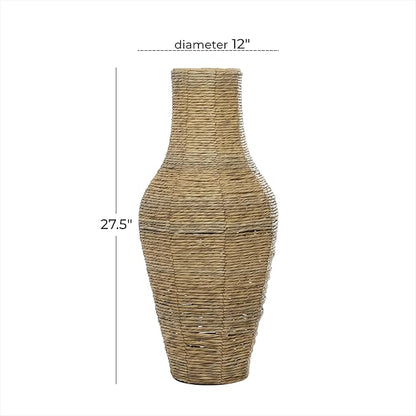 Deco 79 Faux Seagrass Handmade Tall Woven Floor Vase, 12" x 12" x 28", Brown
