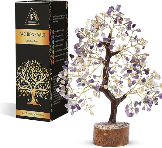 FASHIONZAADI Amethyst Crystals, Citrine Stone, Bonsai Tree, Crystal Tree of Life, Feng Shui, Positive Energy Crystals, Good Luck, Spiritual Gift