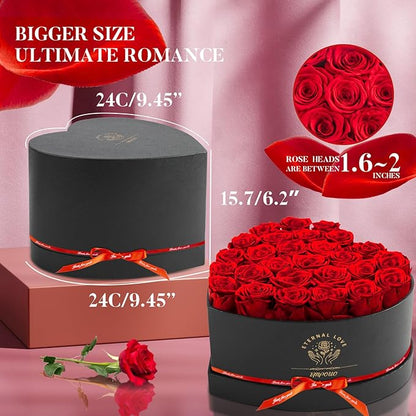 Preserved Rose in Heart Shape Box, 27 Forever Flowers, Eternal Roses, Birthday Gifts for Women, Wife, Her, Mother's Day -Red