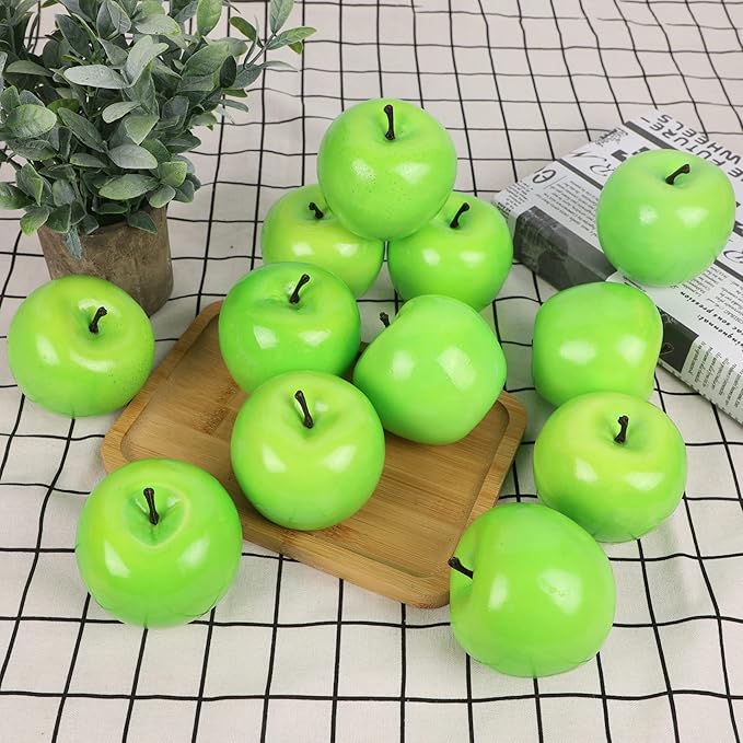Fake Fruit Artificial Apples, Set of 12 Decorative Fruit Lifelike Faux Apples Realistic Fruits Apple Decorations for Kitchen, Realistic Fake Fruits Party Props Home Decor