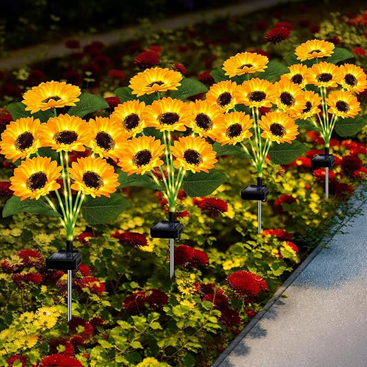 2 Pack with 12 Sunflower Solar Lights Outdoor Garden Decor,Solar Flowers Lights Waterproof,Sunflowers Gifts for Mom Women Grandma Birthday,Decorative Stakes Lights for Landscape Yard Patio Lawn