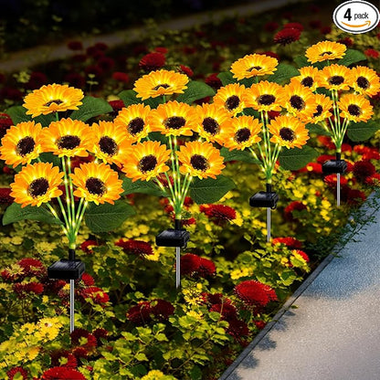 Solar Lights Outdoor Garden Decor,4 Pack with 24 Sunflower Lights,Solar Flowers Lights Waterproof,Birthday Gifts for Mom Women Grandma,Outside Decorative Stakes Light for Landscape Yard Patio Lawn