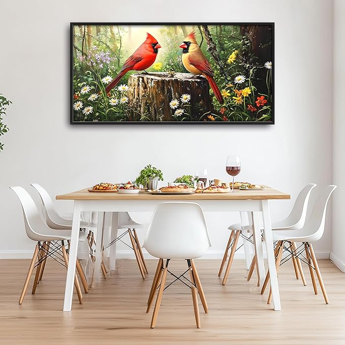 Cardinal Bird Large Decor Framed Wall Art Forest Pictures for Living Room, Oversized Canvas Print Painting Modern Extra Large Framed Artwork for Bedroom Office Home Decor 60"x30"