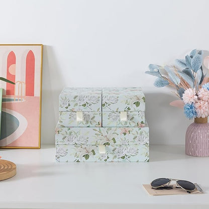 Soul & Lane Pastel Floral Decorative Boxes with Hinged Lids and Muted Ribbon Pull - Pastel Petals, Set of 3 (One Large and Two Medium Boxes), Cardboard Storage for Photos, Documents, Keepsakes