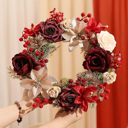 YYHUAWU Artificial Christmas Flowers Greenery Combo Box Set Faux Flowers Bulk Flower Leaf with Stems for DIY Tree Ornaments Xmas Wreath Floral Arrangements Centerpieces