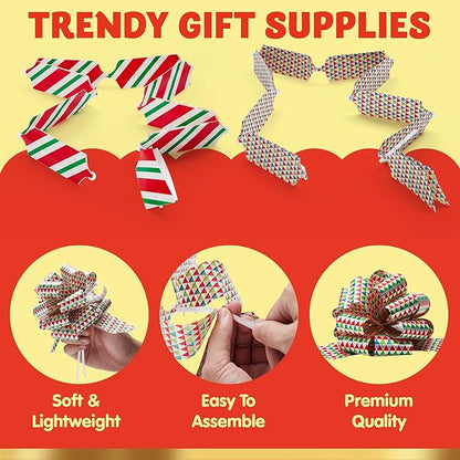 JOYIN 24 PCS Christmas Pull Bows for Gift Wrapping 4.7", Gift Wrap with Ribbon Pull Bows, Easy and Fast Wrapping Accessory for Xmas, Baskets, Wine Bottles, Present, Florist, Bouquet Decoration