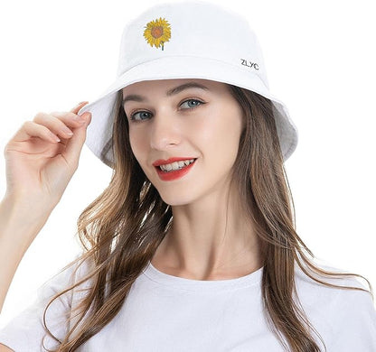 ZLYC Unisex Fashion Embroidered Bucket Hat Summer Fisherman Cap for Men Women