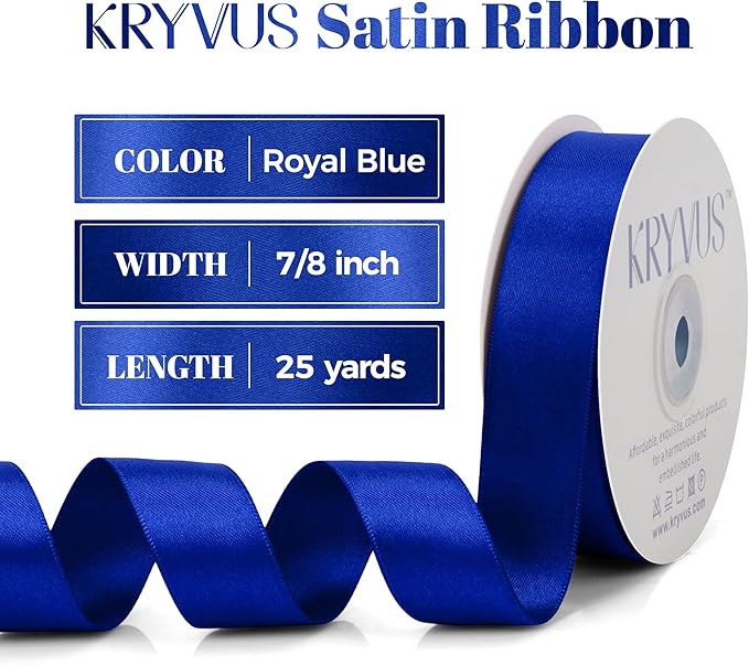 Royal Blue Satin Ribbon, Double Faced 7/8 Inch X 25 Yards Royal Blue Ribbon, Premium Satin Ribbon for Gift Wrapping, Crafts, Hair Bow Making, Sewing, Flower Bouquet, Wedding Party Decor