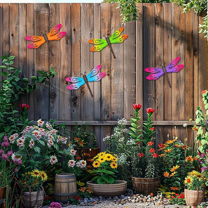 Metal Dragonfly Wall Decor, 4 Pack 14inch Metal Dragonfly Wall Hanging Sculpture Decor for Outdoor, Yard Patio Fence Garden Outside Decorations