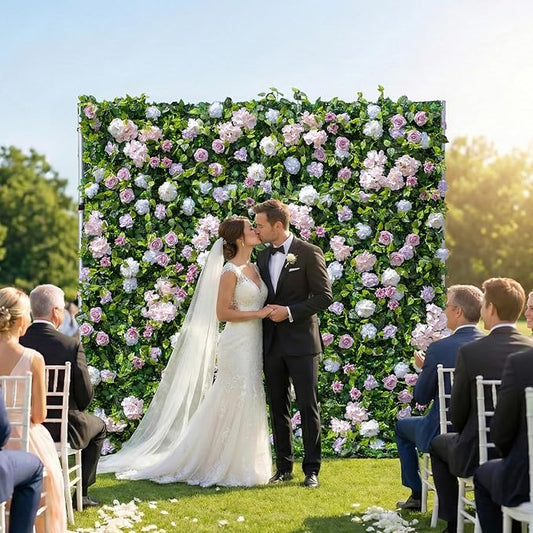 Artificial Luxury‌ Flower Wall Panels, Gorgeous 3D Silk Floral Backdrop for Wedding, Baby Show, Party and Home Decor, Quick Assembly/Storage, Eco ＆ Pet Friendly, 2 pcs, Each Panel 2 * 8 ft.