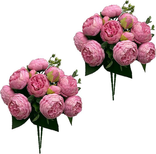 Artificial Peony Flowers, 4Pcs Silk Peonies Fake Peony Bouquets for Home Wedding Office Party Decor (Pink)